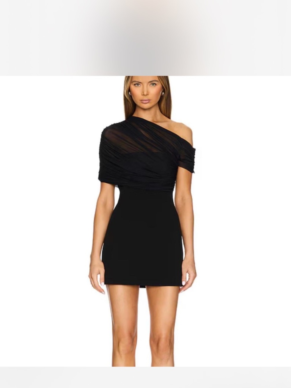 Elegant One-Shoulder Black Mini Dress with Draped Bodice